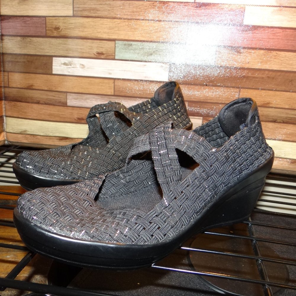Corky's Black/Metallic Silver WISHBONE Shoes Size 7